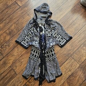 American Eagle Black Winter Knit Cotton Blend Duster Hooded Cardigan